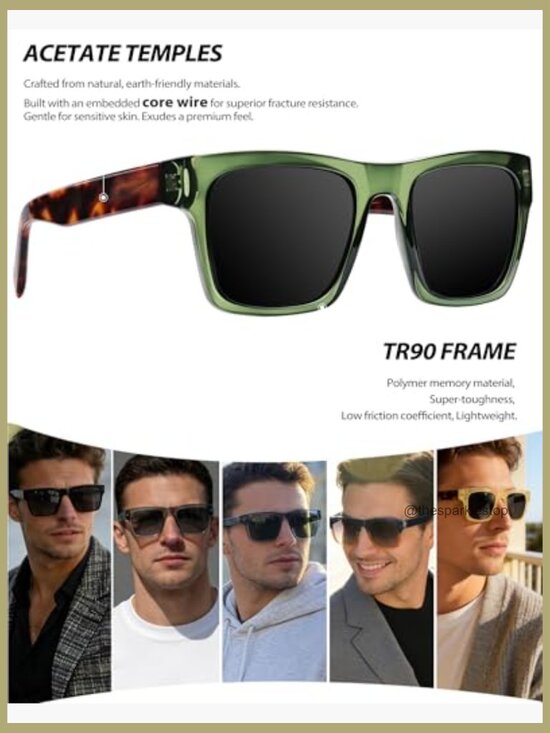 Acetate Square Sunglasses Polarized UV400 Oversized Retro Shades main image 4